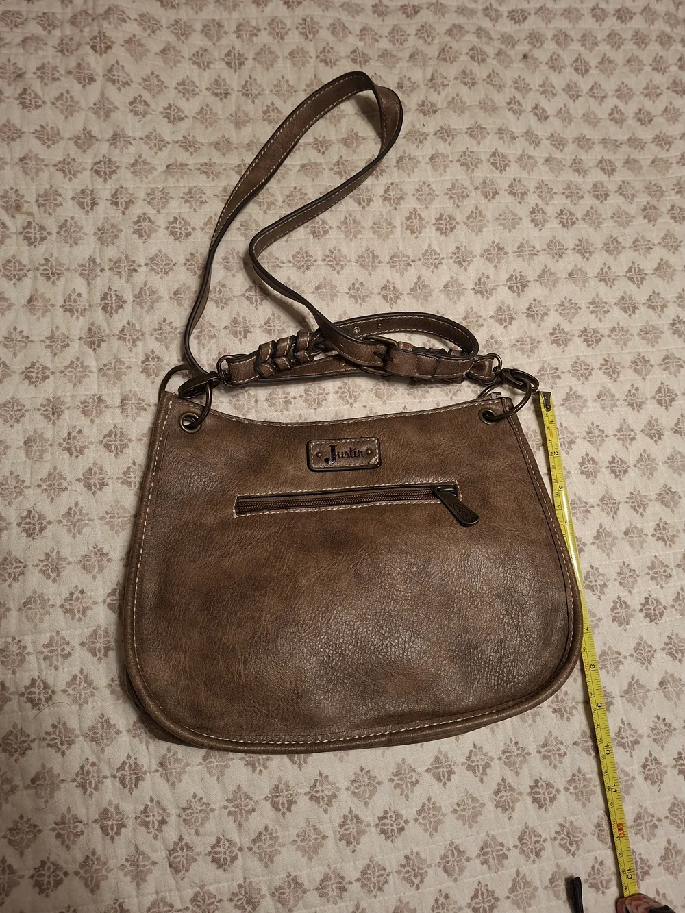 Justin Boots Beige Lace Crossbody with Brown Trim and Turquoise Concho